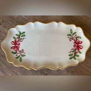 Lenox Holiday Porcelain 24K Gold Trimmed 10" x 6" Oval Tray